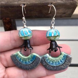 Artisan handmade one of a kind Ceramic and lampwirk earrings by Harper Harrison